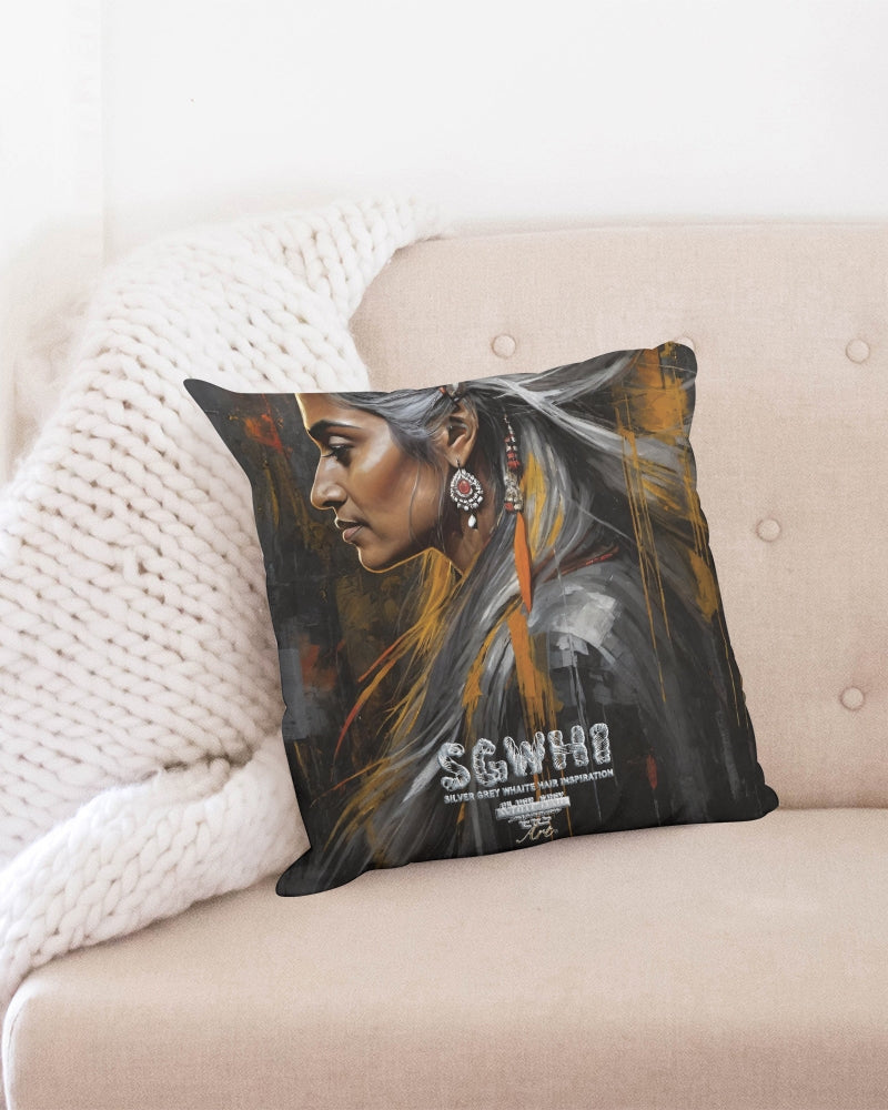 South Asian silver grey white hair sisters portrait [2] Throw Pillow Case 18"x18"