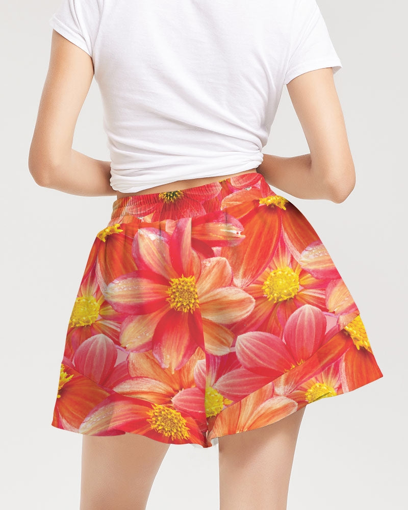 Beautiful blood orange flower design Women's All-Over Print Ruffle Shorts