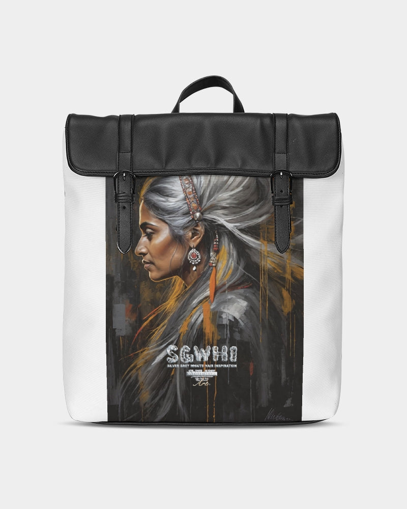 South Asian silver grey white hair sisters portrait [2] Casual Flap Backpack