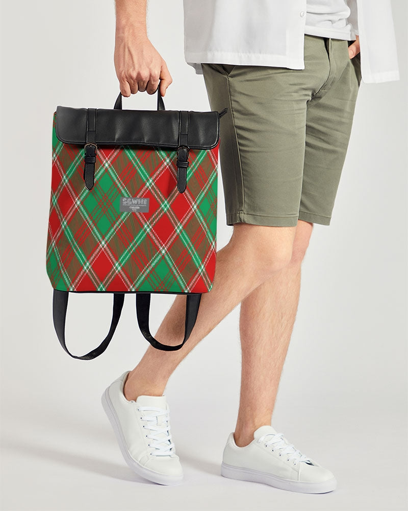 Red & Green cross pattern Casual Flap Backpack