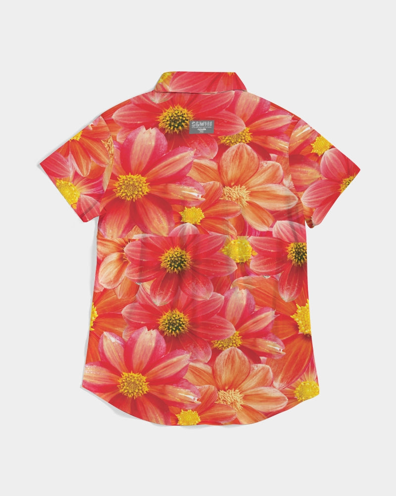 Beautiful blood orange flower design Women's All-Over Print Short Sleeve Button Up