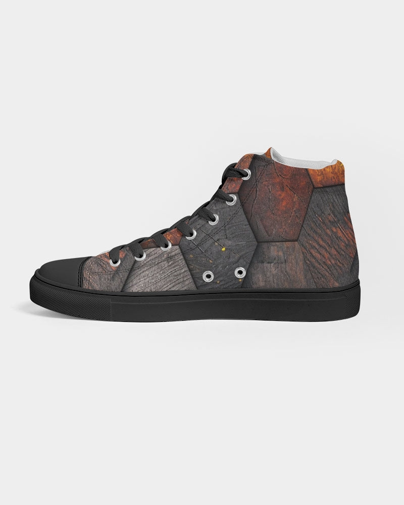 Cool stone hexagon patten 3D Men's Hightop Canvas Shoe - Black