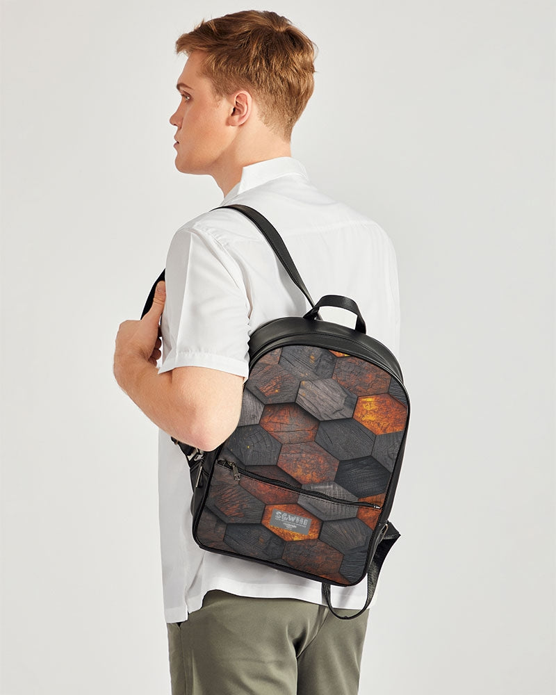 Cool stone hexagon patten 3D Classic Faux Leather Backpack