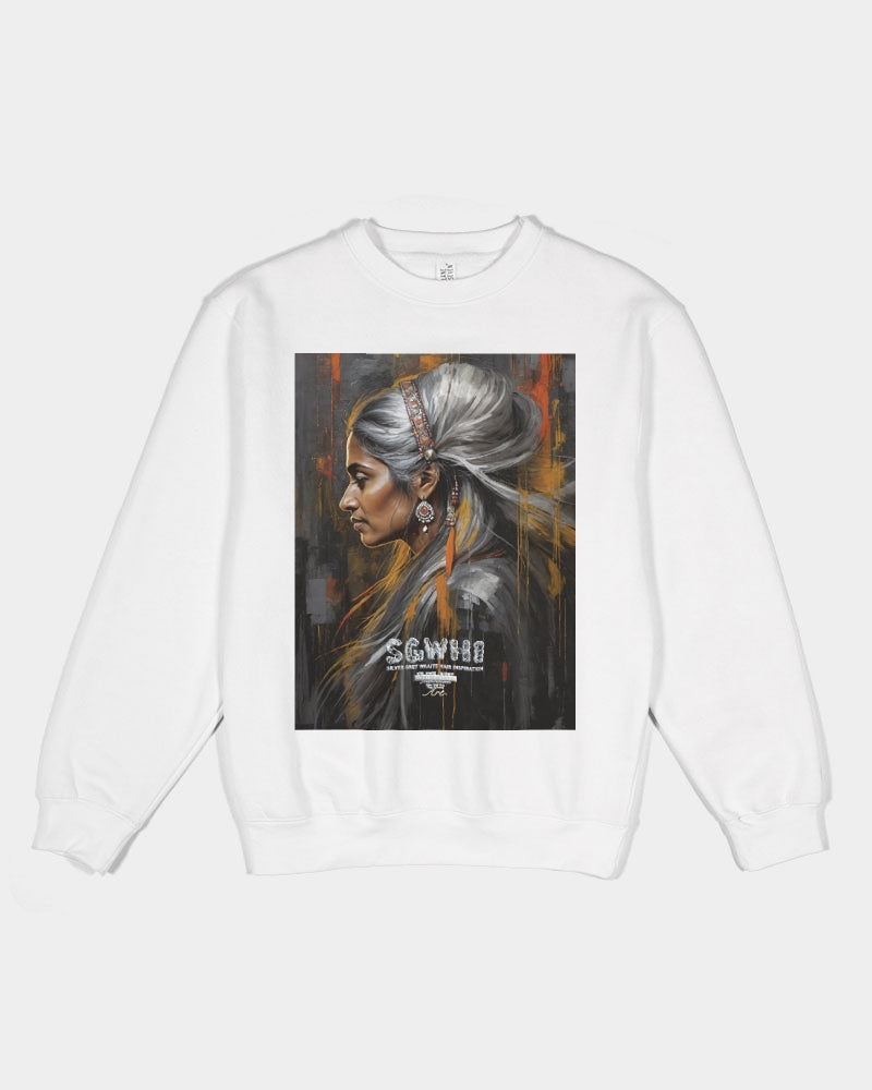 South Asian silver grey white hair sisters portrait [2] Unisex Premium Crewneck Sweatshirt | Lane Seven