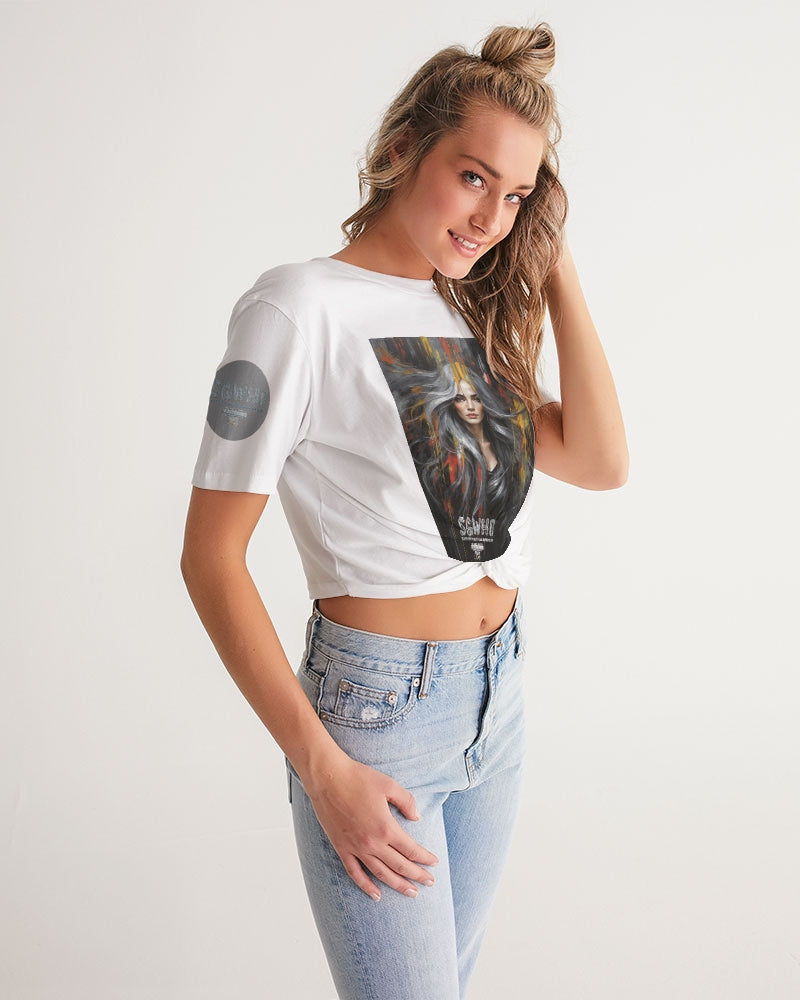 Beautiful white Sister [Part two collection] Women's All-Over Print Twist-Front Cropped Tee