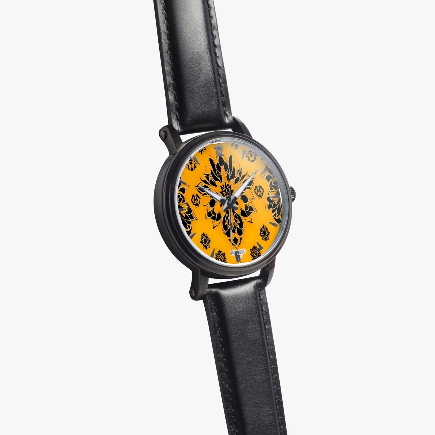 Orange and black royal pattern 46mm Unisex Automatic Watch(Black)