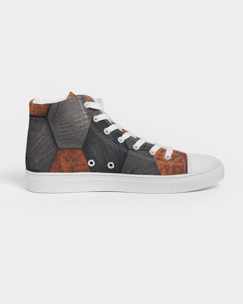 Cool stone hexagon patten 3D Men's Hightop Canvas Shoe