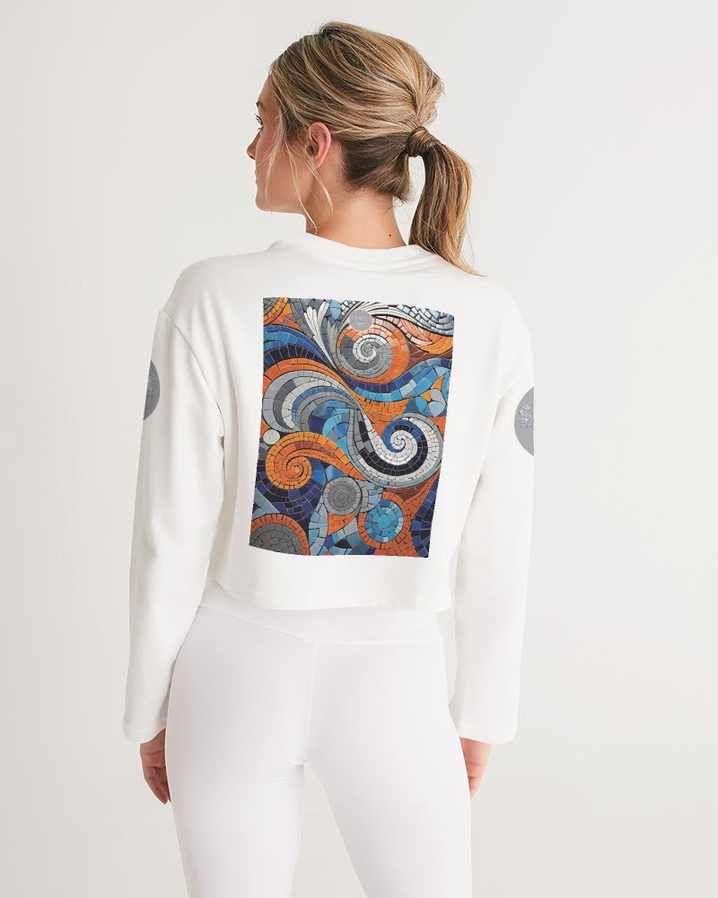 Beautiful Mosaic White Sister  Women's All-Over Print Cropped Sweatshirt