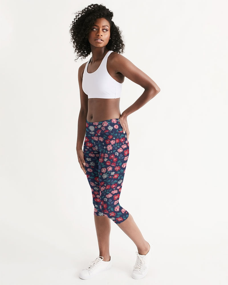 Midnight blue pretty glance.  Women's All-Over Print Mid-Rise Capri