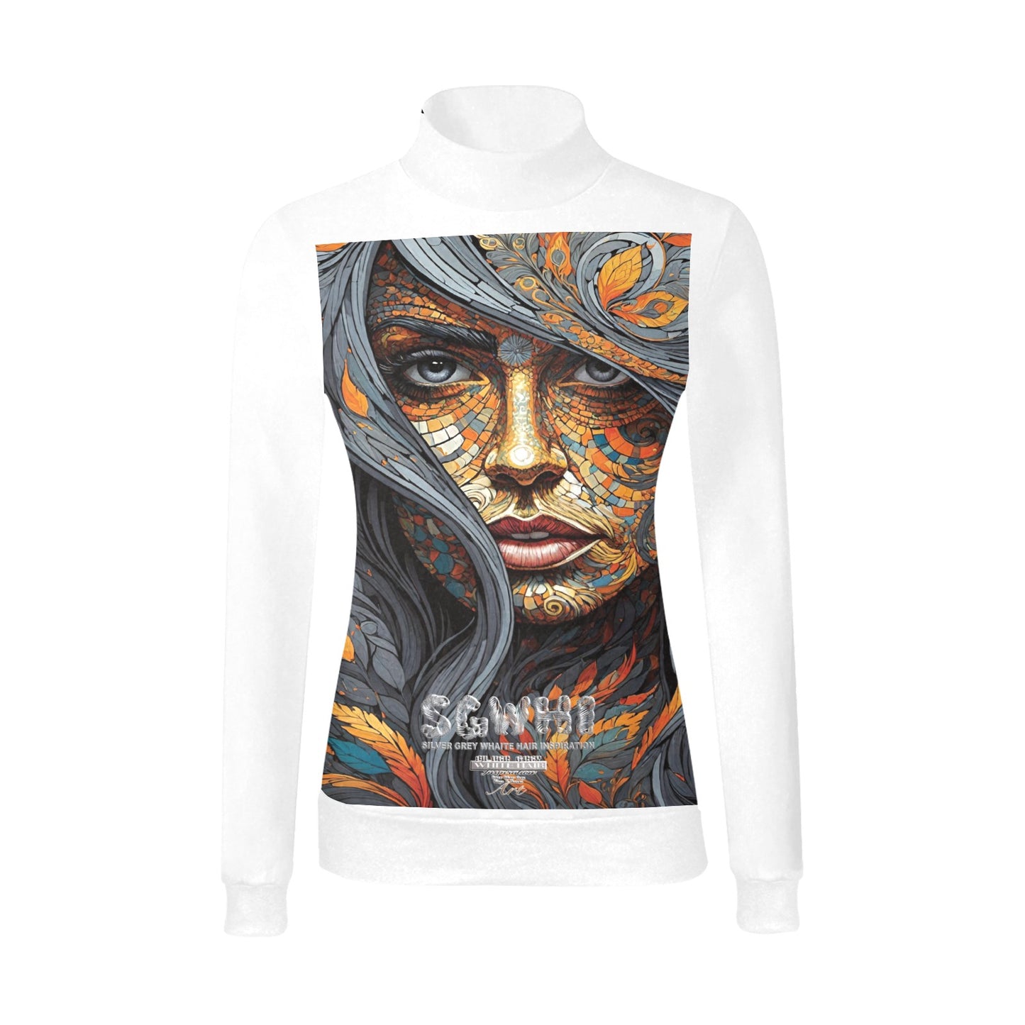 Women's All Over Print Mock Neck Sweater (H43)