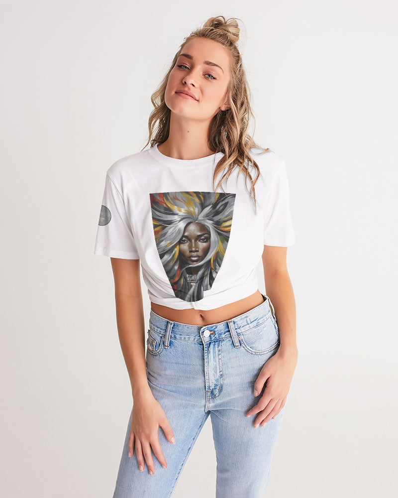 Black Sister Collection [Part 1 ] Women's All-Over Print Twist-Front Cropped Tee