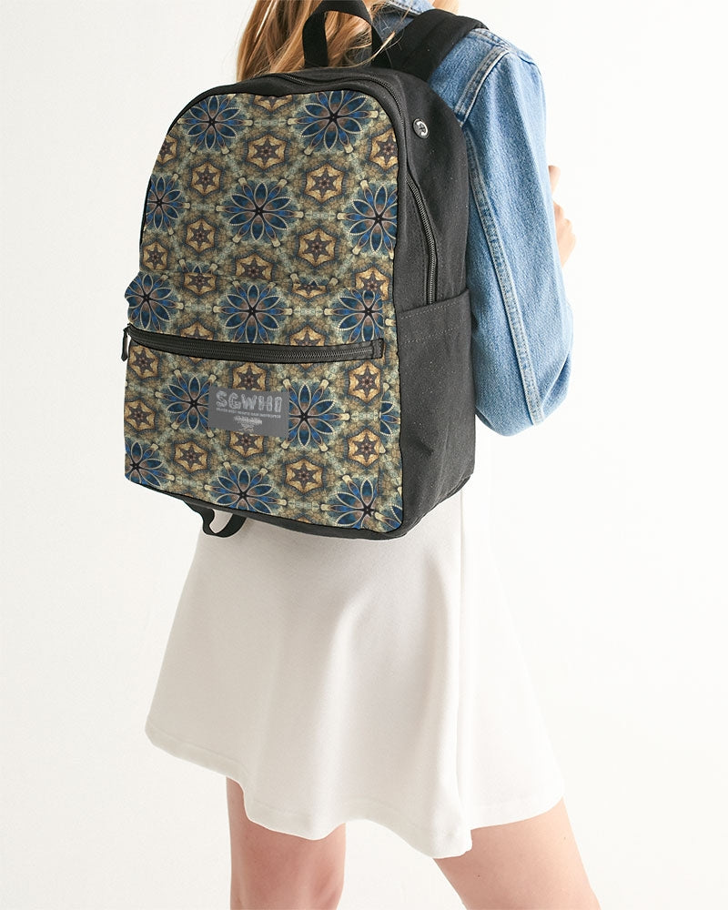 Green & Dark Blue almost star pattern. Small Canvas Backpack