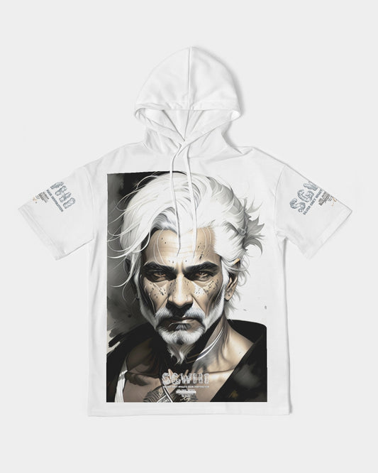 Handsome Silver grey Indian ink Portrait Men's All-Over Print Premium Heavyweight Short Sleeve Hoodie