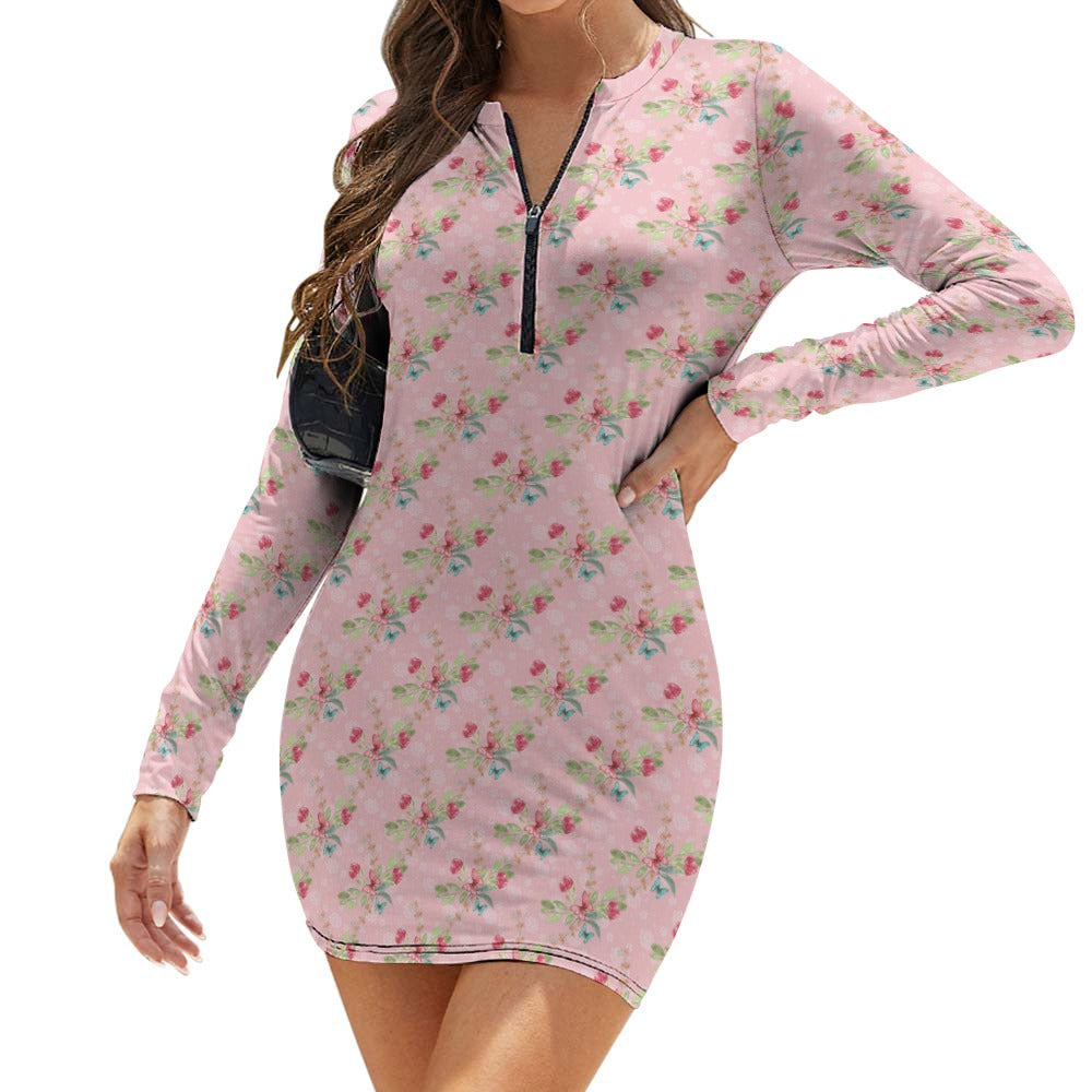 Women's Zipper Long Sleeve Hip Dress