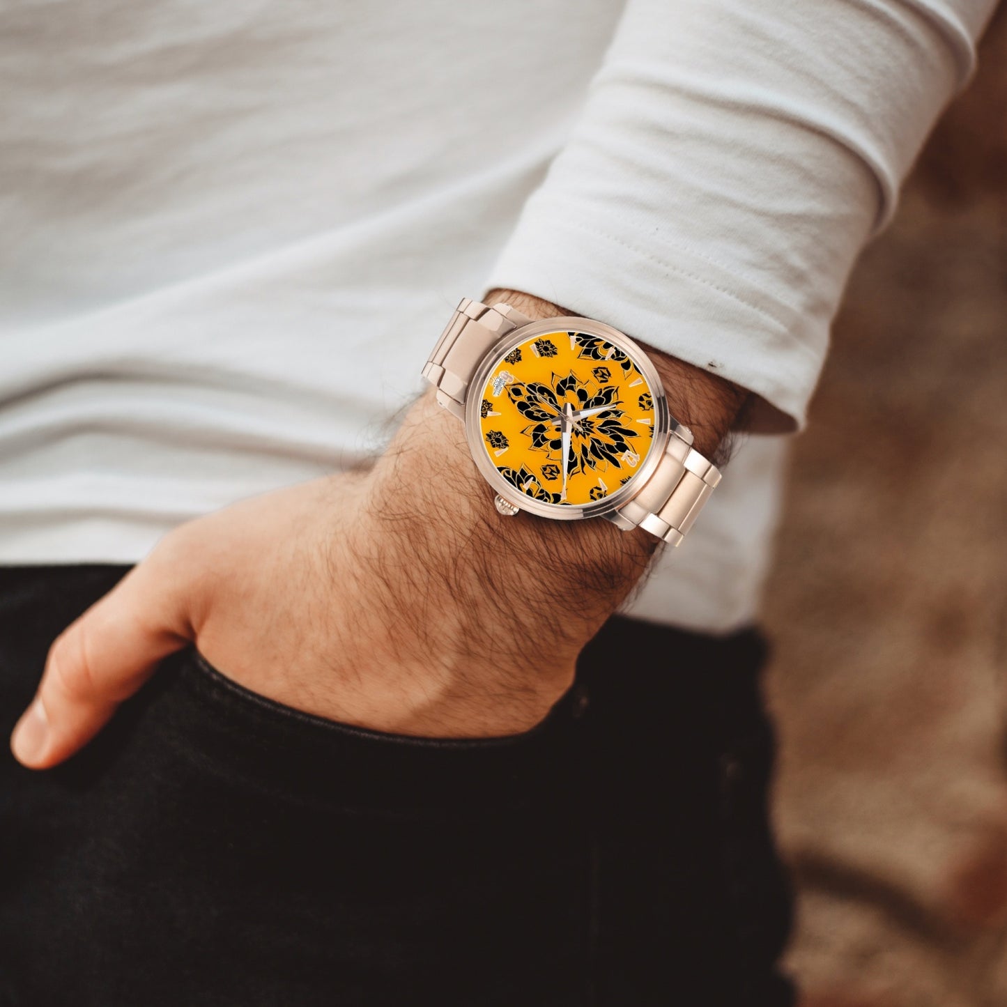 Orange and black royal pattern Steel Strap Automatic Watch (With Indicators)