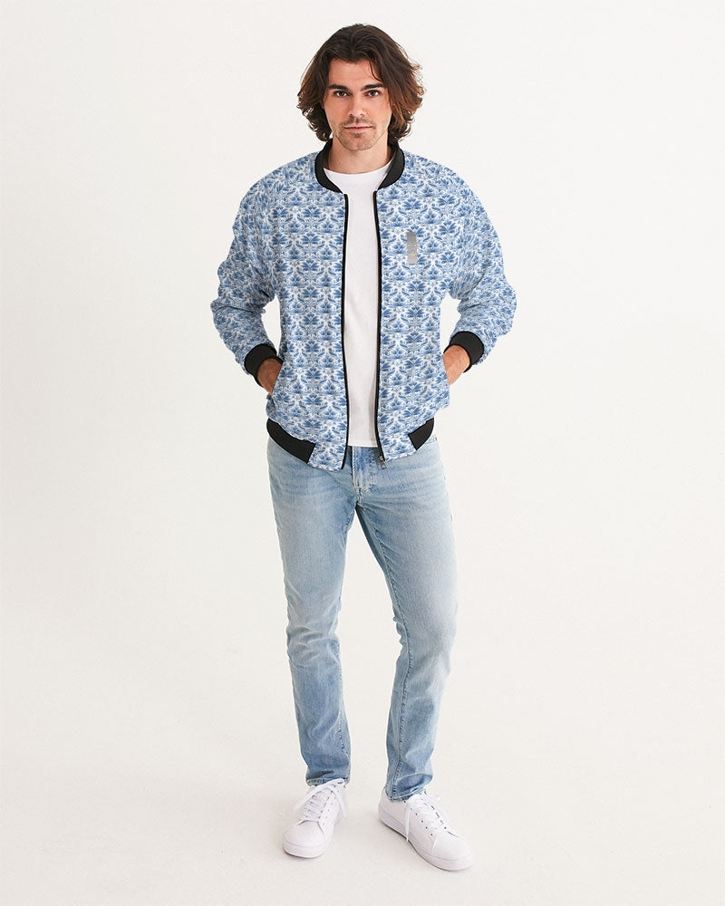 light blue Royal patten  Men's All-Over Print Bomber Jacket