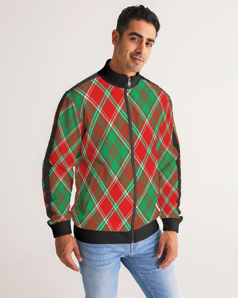 Red & Green cross pattern Men's All-Over Print Stripe Sleeve Track Jacket