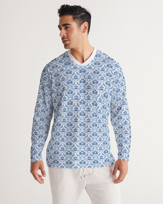 light blue Royal patten  Men's All-Over Print Long Sleeve Sports Jersey