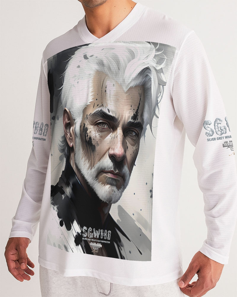 White silver grey fox King Men's All-Over Print Long Sleeve Sports Jersey