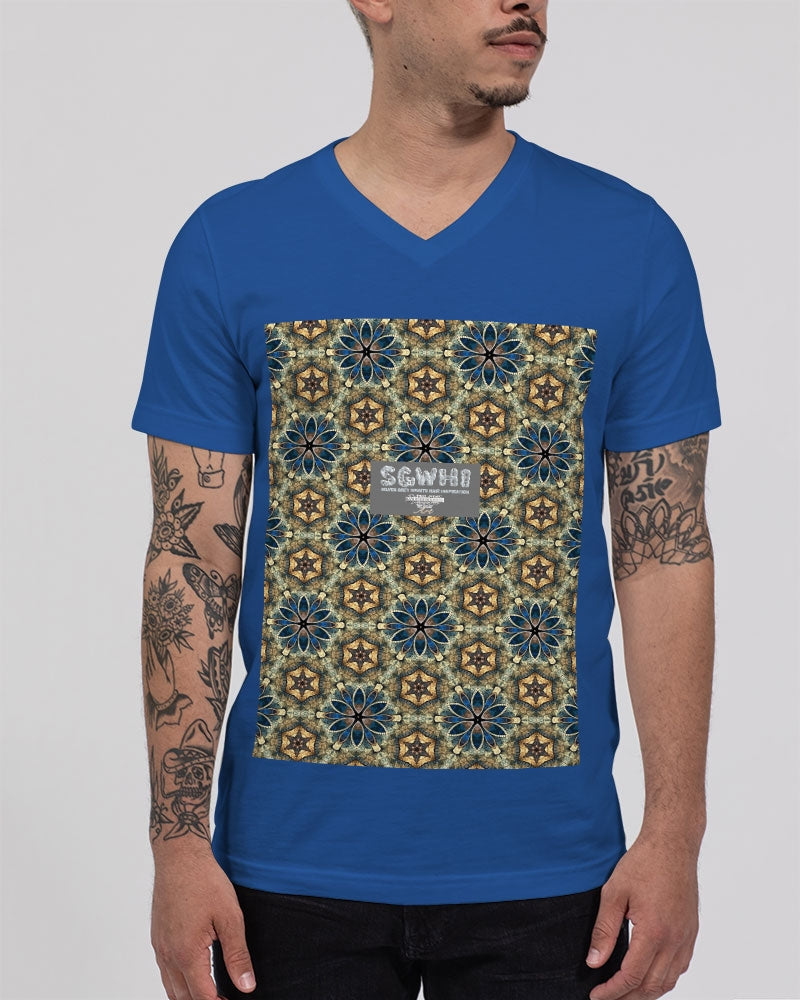 Green & Dark Blue almost star pattern. Unisex Jersey V-Neck Tee | Bella + Canvas