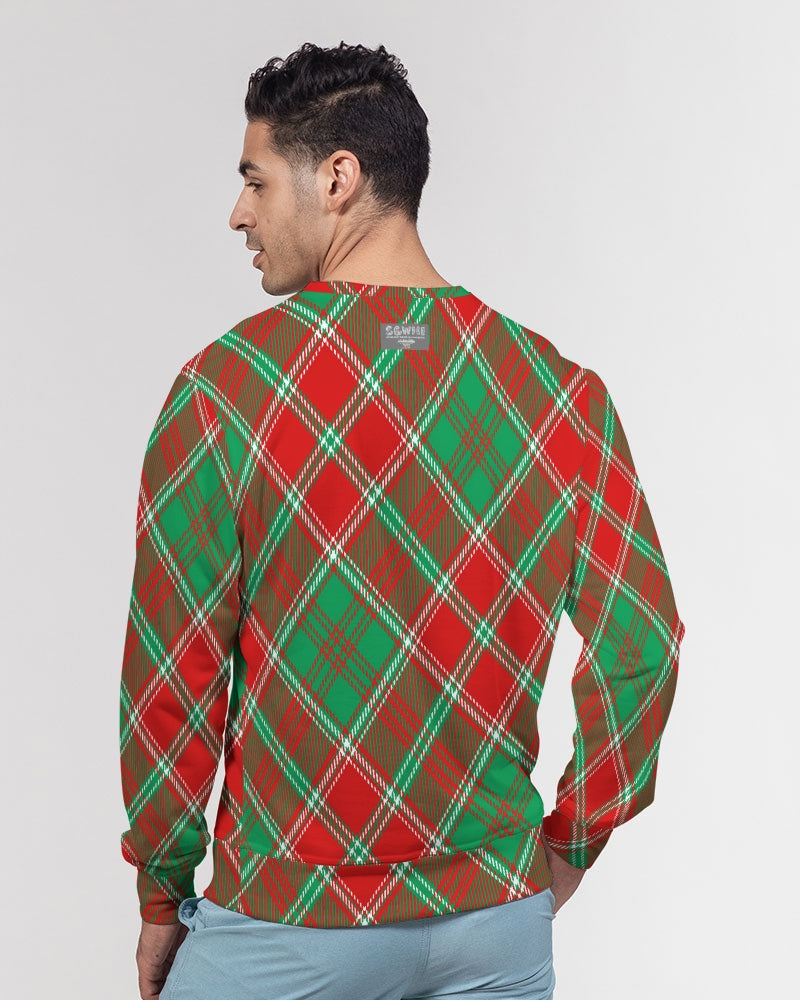 Red & Green cross pattern Men's All-Over Print Classic French Terry Crewneck Pullover