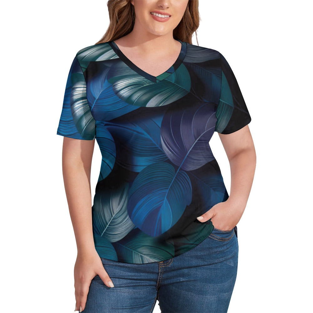 2024 New V Neck Short-sleeve Women Shirt Printed