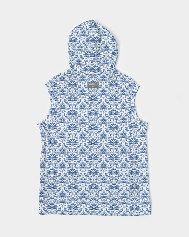 light blue Royal patten  Men's All-Over Print Heavyweight Sleeveless Hoodie