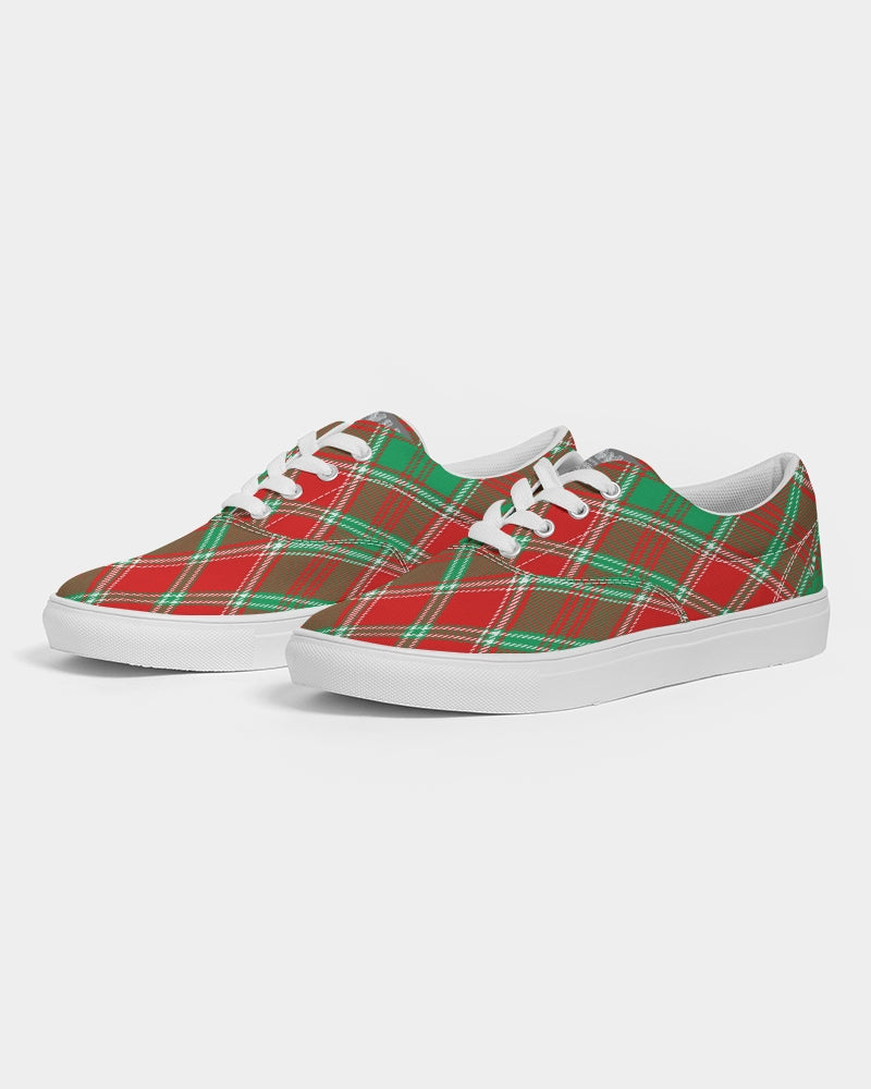 Red & Green cross pattern Men's Lace Up Canvas Shoe