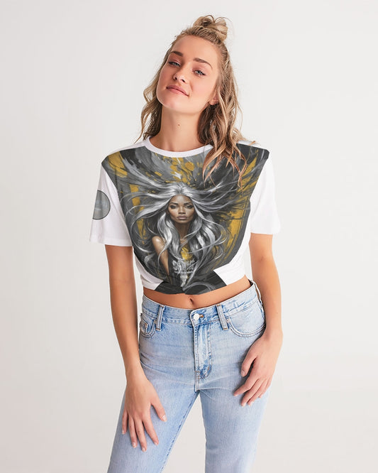 Black Sister Collection [Part 2 ] Women's All-Over Print Twist-Front Cropped Tee