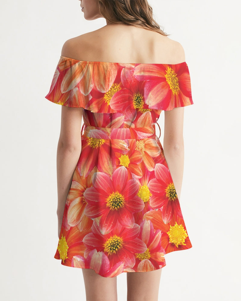 Beautiful blood orange flower design Women's All-Over Print Off-Shoulder Dress