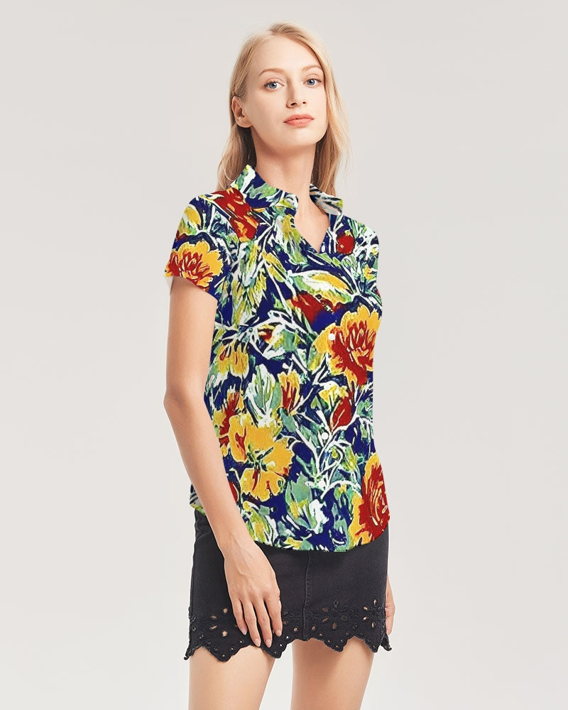 Painted floor design Women's All-Over Print Short Sleeve Button Up