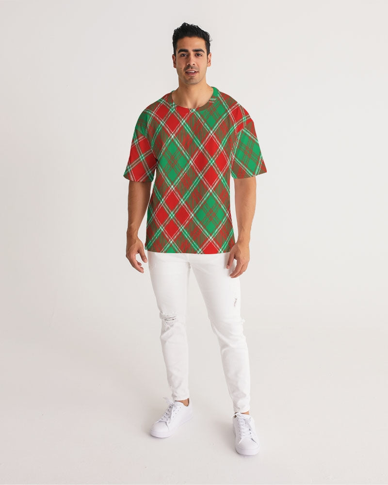 Red & Green cross pattern Men's All-Over Print Premium Heavyweight Tee