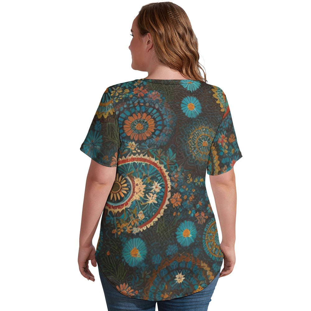 2024 New V Neck Short-sleeve Women Shirt Printed