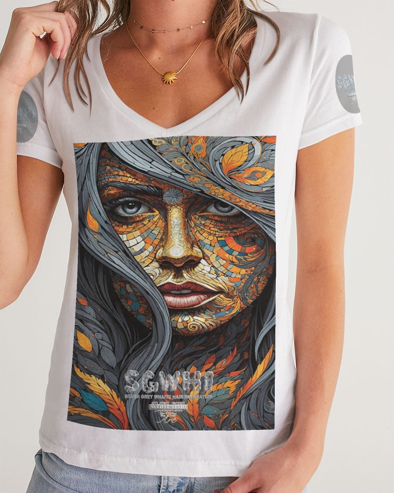 Beautiful Mosaic White Sister  Women's All-Over Print V-Neck Tee