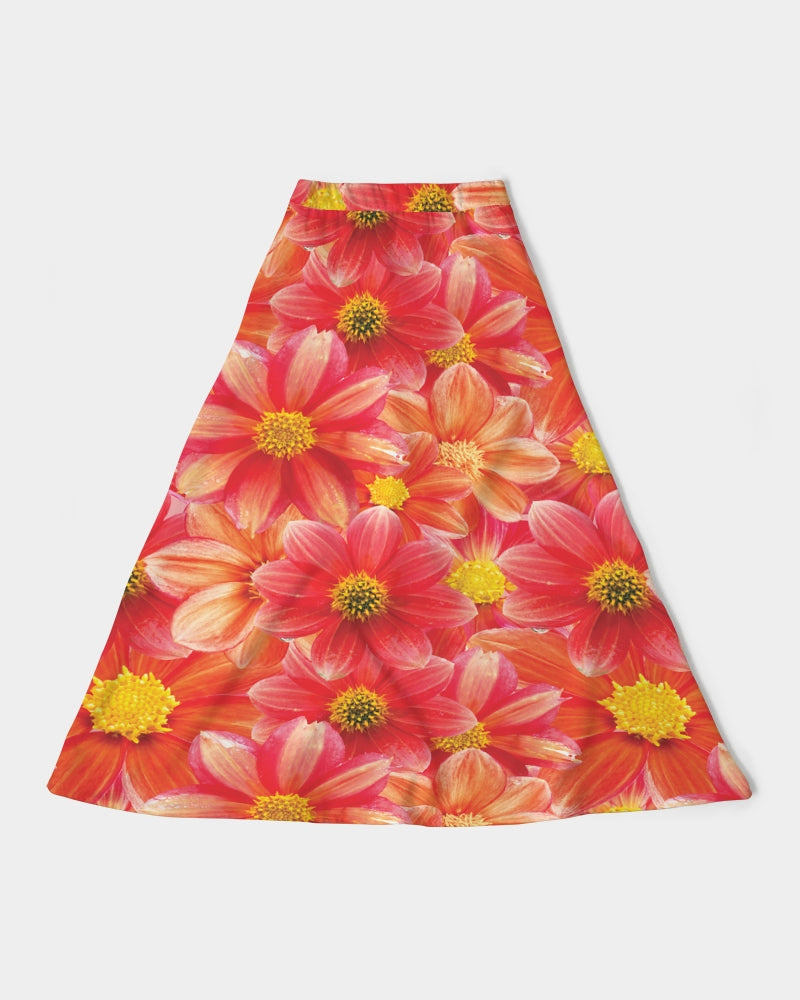 Beautiful blood orange flower design Women's All-Over Print A-Line Midi Skirt