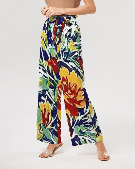 Painted flower design Women's All-Over Print High-Rise Wide Leg Pants