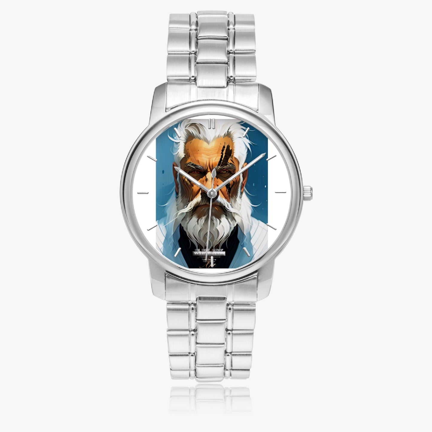 Silver bearded warrior. Folding Clasp Type Stainless Steel Quartz Watch (With Indicators)