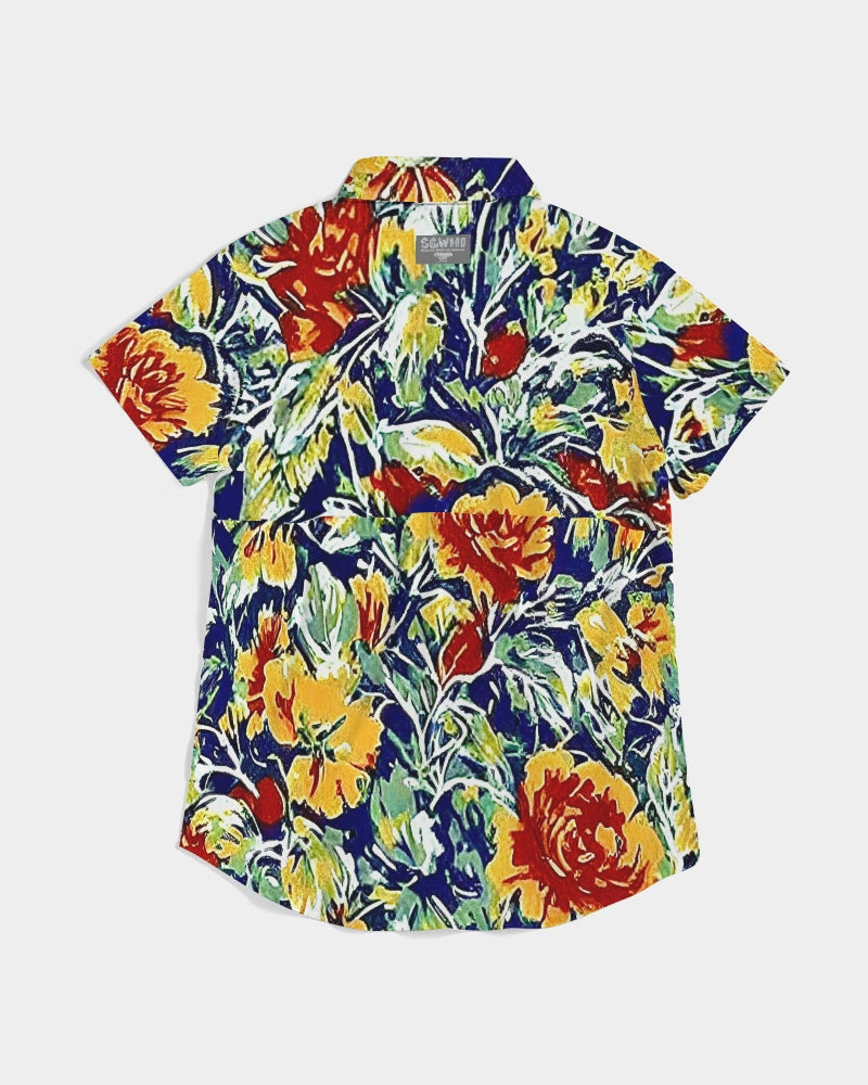 Painted floor design Women's All-Over Print Short Sleeve Button Up