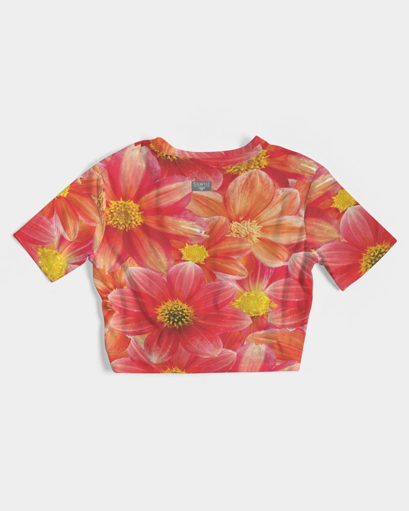 Beautiful blood orange flower design Women's All-Over Print Twist-Front Cropped Tee