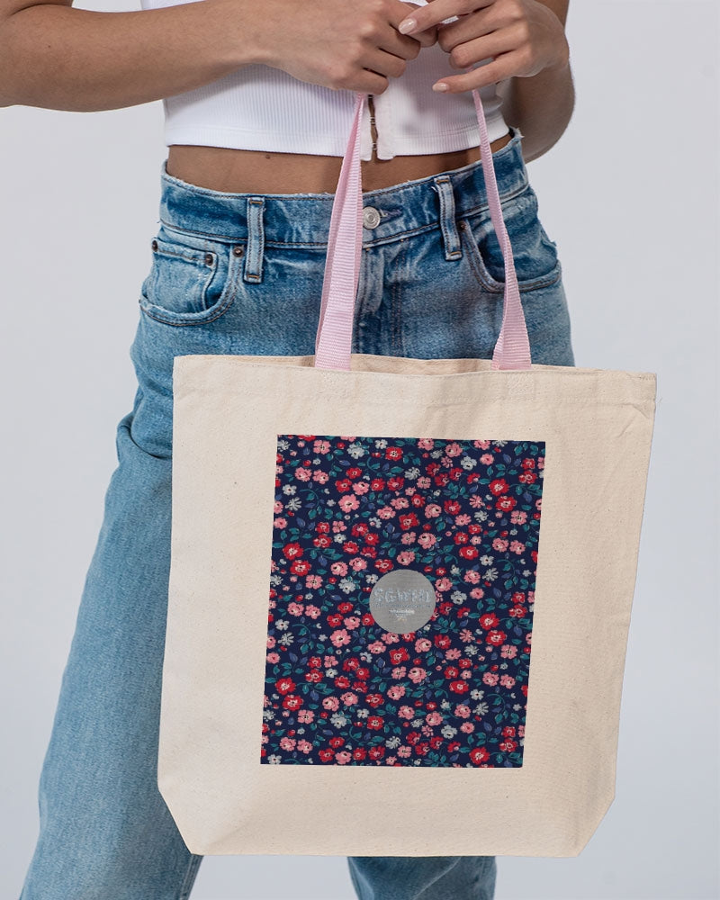 Midnight blue pretty glance.  Canvas Tote with Contrast-Color Handles | Q-Tees