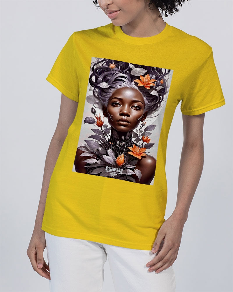 Beautiful black silver grey hair blossom women Unisex Heavy Cotton T-Shirt | Gildan