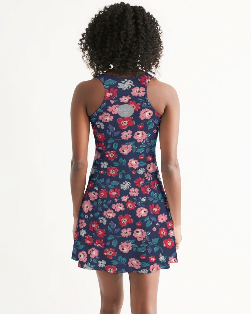 Midnight blue pretty glance.  Women's All-Over Print Racerback Dress