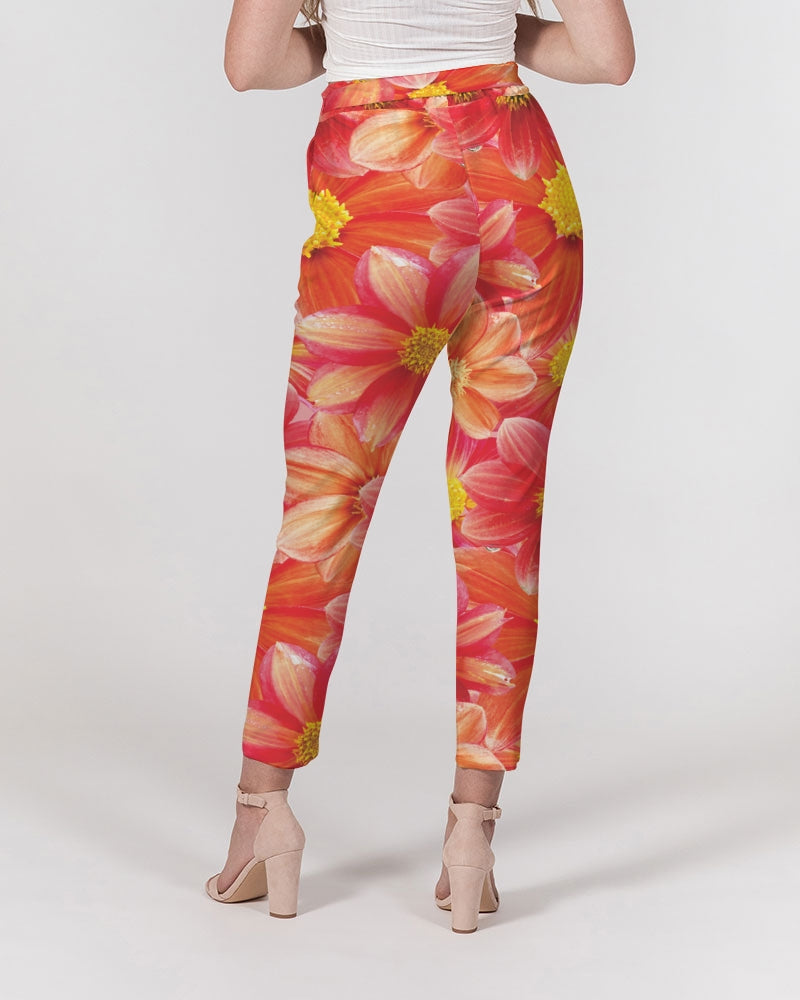 Beautiful blood orange flower design Women's All-Over Print Belted Tapered Pants