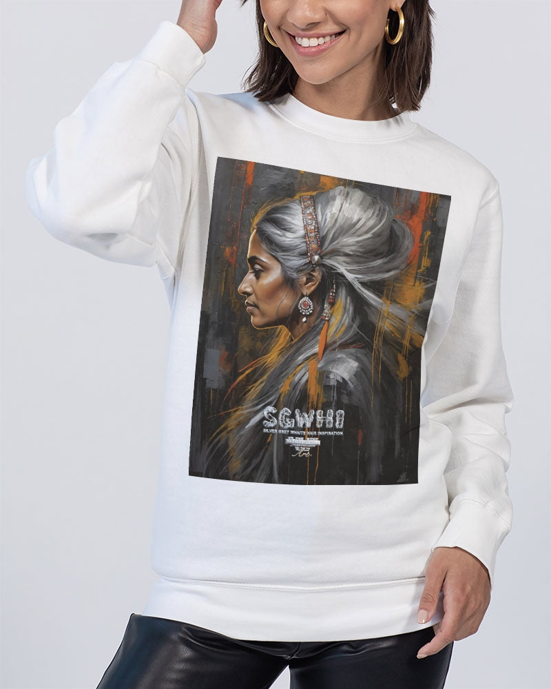 South Asian silver grey white hair sisters portrait [2] Unisex Premium Crewneck Sweatshirt | Lane Seven