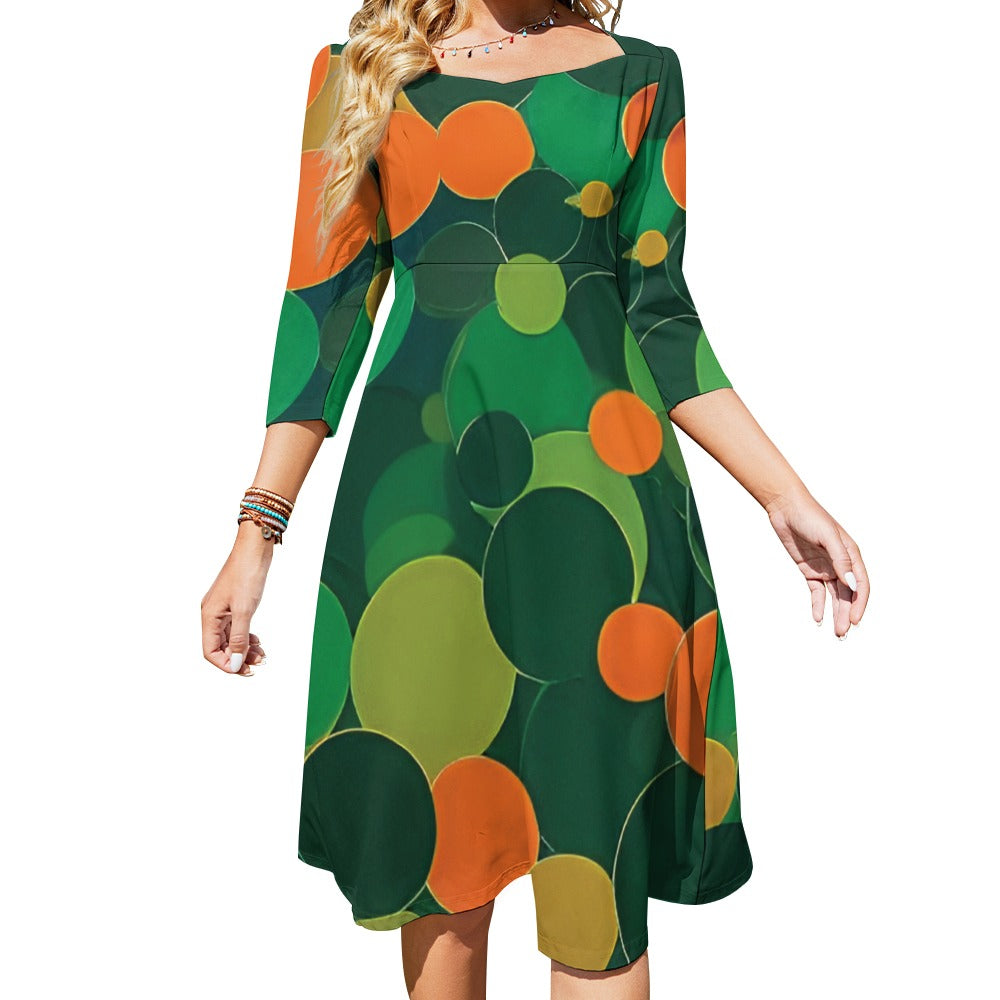 Orange and green ball pattern Knot Flare Dress