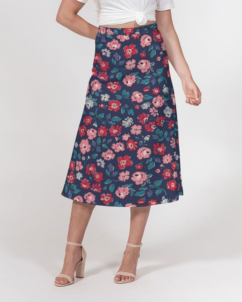 Midnight blue pretty glance.  Women's All-Over Print A-Line Midi Skirt