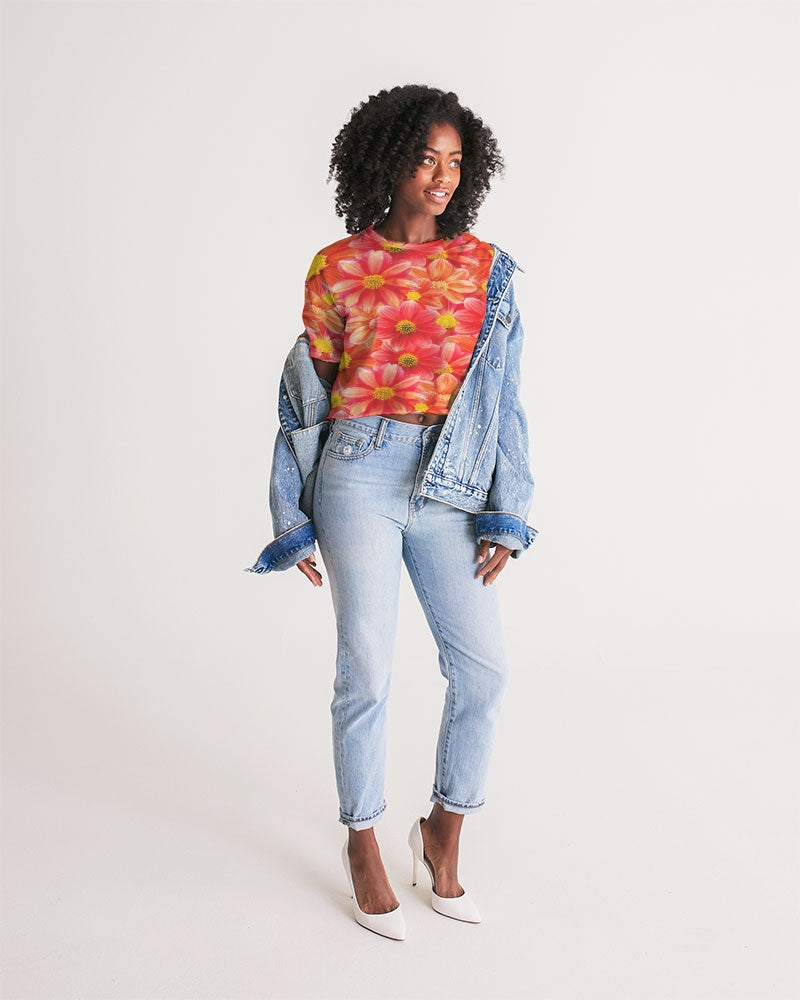 Beautiful blood orange flower design Women's All-Over Print Lounge Cropped Tee