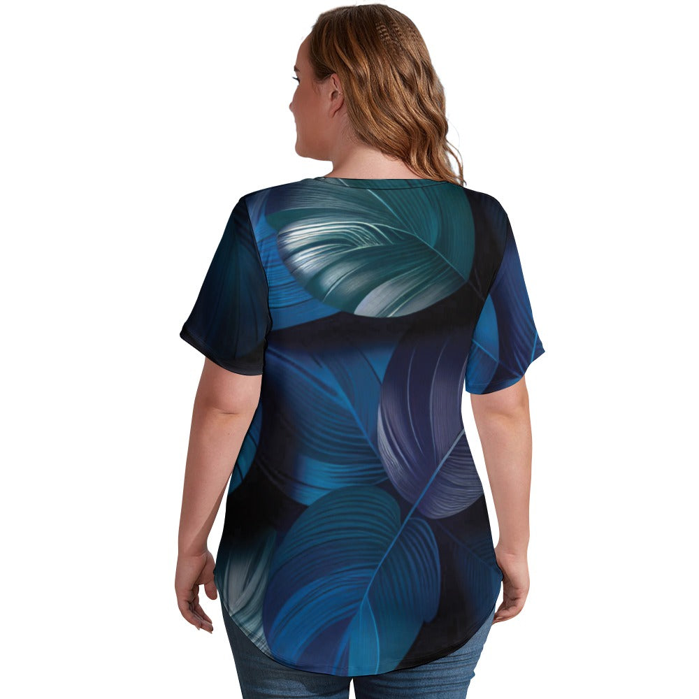 2024 New V Neck Short-sleeve Women Shirt Printed