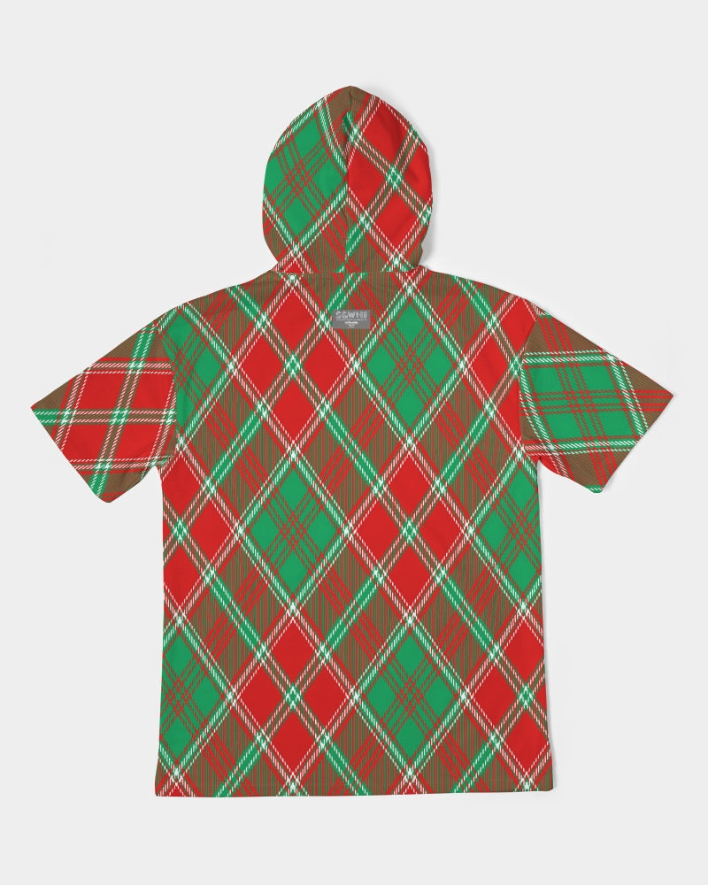 Red & Green cross pattern Men's All-Over Print Premium Heavyweight Short Sleeve Hoodie