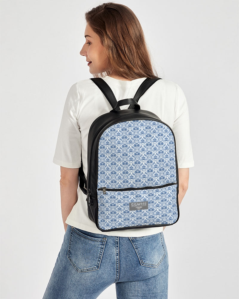 light blue Royal patten  Classic Faux Leather Backpack